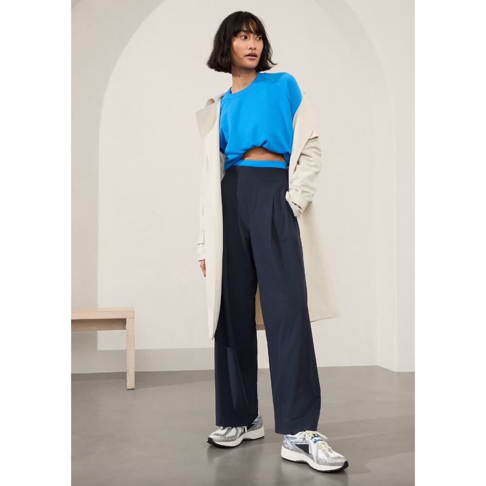 Athleta Brooklyn Heights High Rise Pleated Wide Leg Pant Navy 4